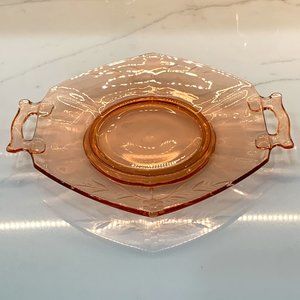 Pink Depression Glass Etched Tray with Handles